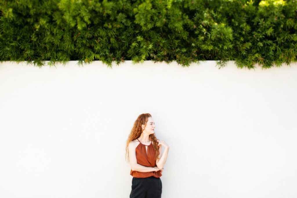 Modern beachside lifestyle headshot of female entrepreneur in Redondo Beach, California